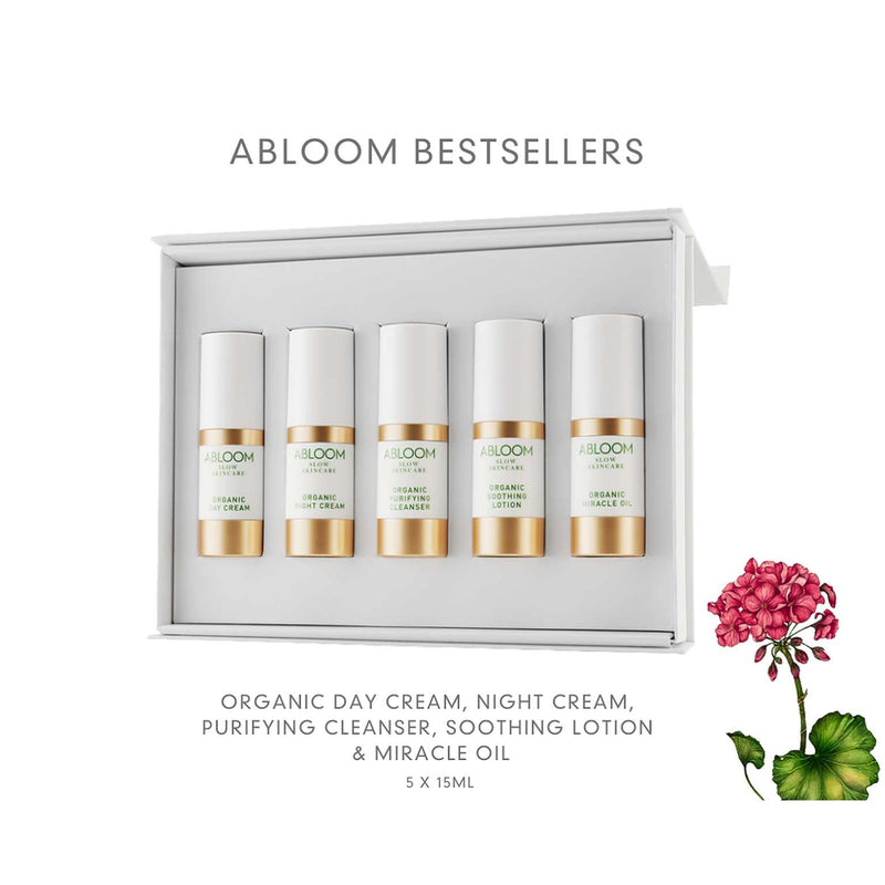 Abloom Essential Set- Bestsellers Cleanser, Soothling Lotion, Miracle OIl, Day & Night Cream  - 15 ml - INDISHA
