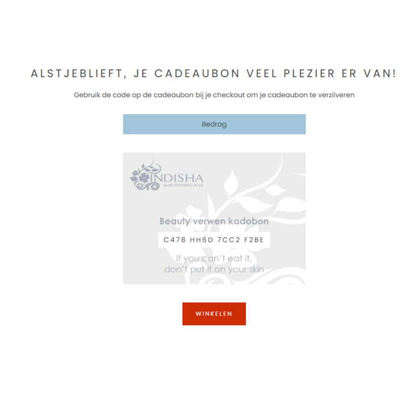 Cadeaubon INDISHA | Voorbeeld mailbox