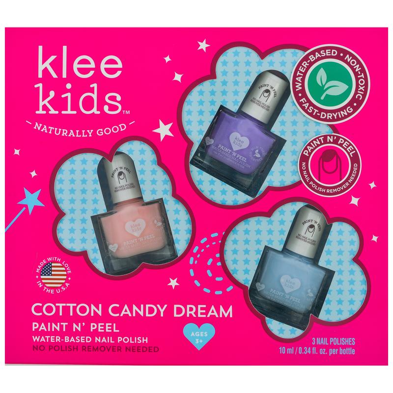 Klee Kids veilige nagellak set Cotton-Candy-Dream-roze-paars-lichtblauw-peeloff