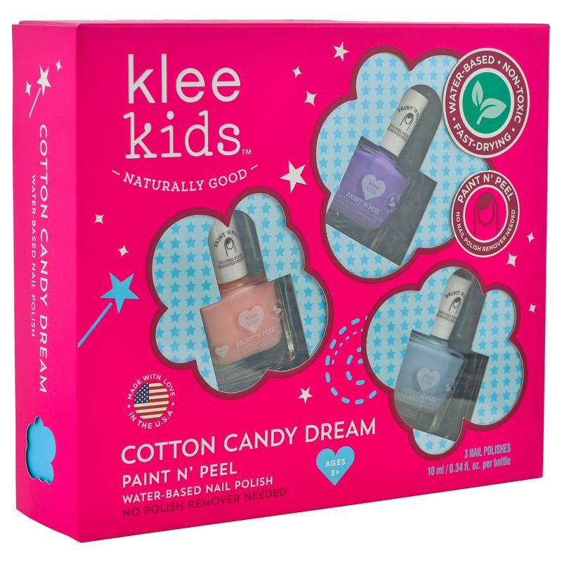 Klee Kids veilige nagellak set Cotton-Candy-Dream-roze-paars-lichtblauw-peeloff