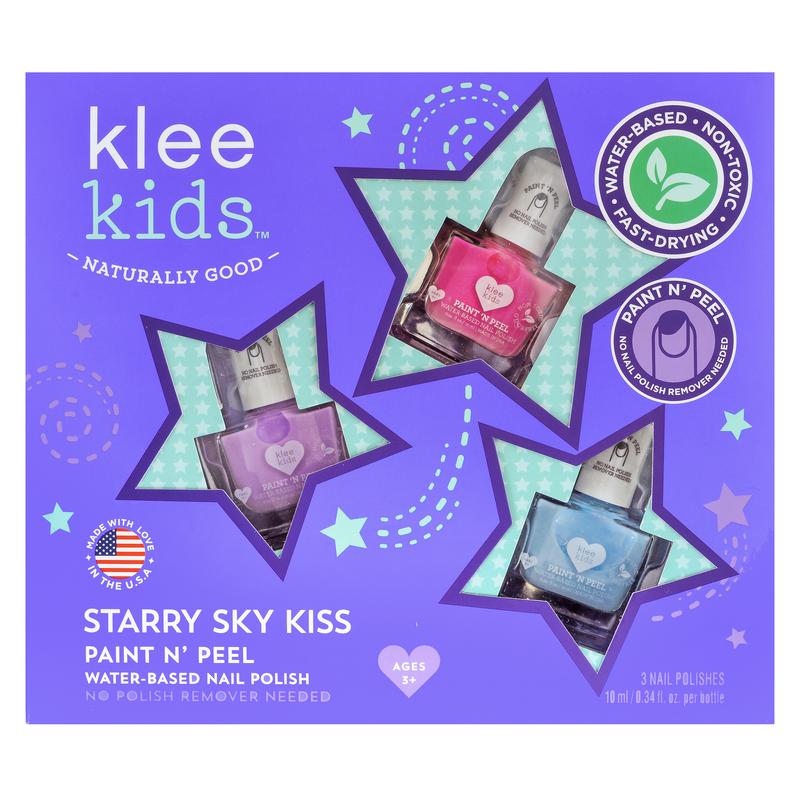 Klee Kids veilige nagellak set Starry Sky Kiss zuurstokroze lila lichtblauw peel off