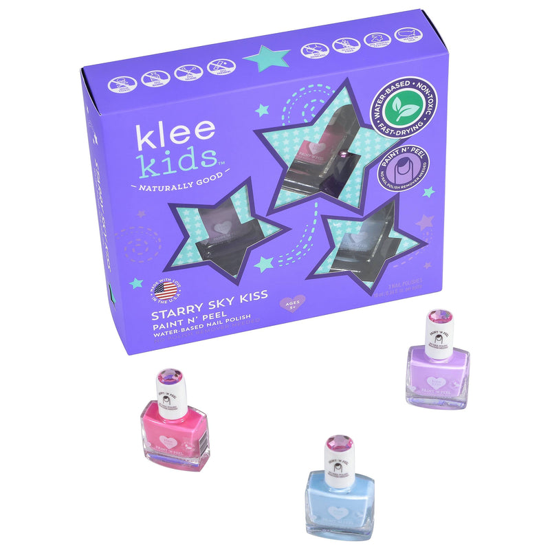 Klee Kids veilige nagellak set Starry Sky Kiss zuurstokroze lila lichtblauw peel off