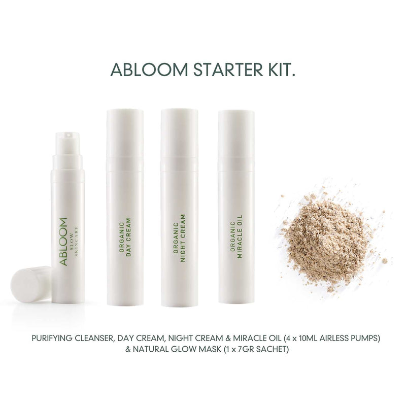 ABLOOM  Starter Kit Basis - reiniger, dag- & nachtcreme, miracle olie en masker. Met gebruiksadvies. INDISHA