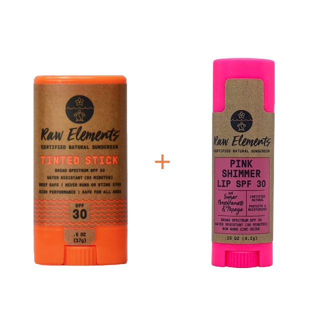 Raw Elements sunpack: Tinted stick + Pink Lip Shimmer SPF 30+