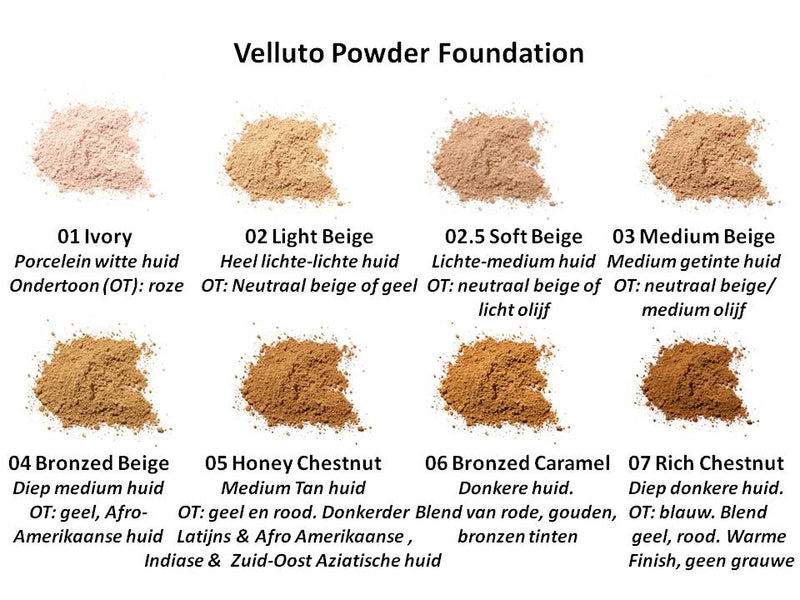 Hynt Velluto Powder Foundation tinten met huidskleur