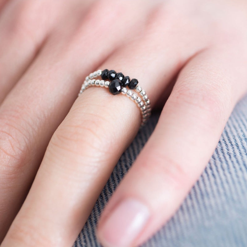 A Beautiful Story - edelsteen kaart ring zilver beauty - Black Onyx- zwart- vijf
