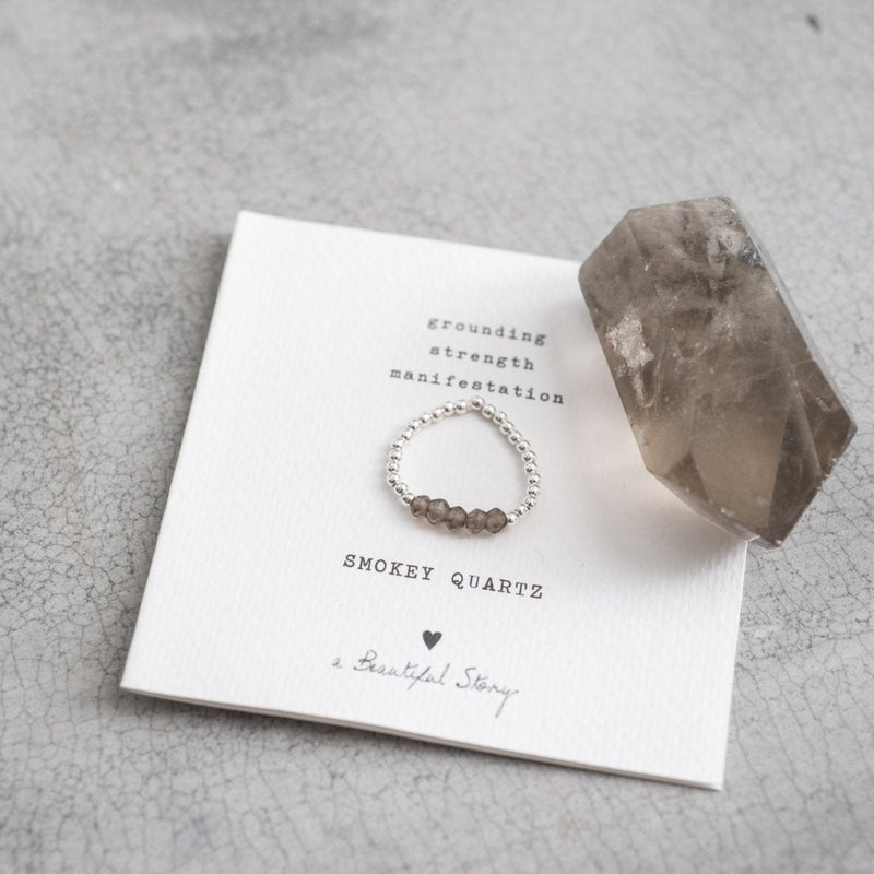 A Beautiful Story - edelsteen kaart ring zilver- Smokey Quartz-bruin-vijf-steen