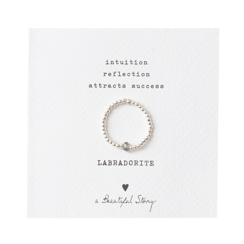 A Beautiful Story - edelsteen kaart ring zilver- Labradorite- grijs- enkel