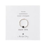 A Beautiful Story - edelsteen kaart ring zilver - Black Onyx- zwart- enkel