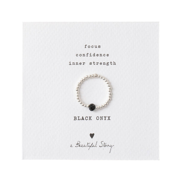 A Beautiful Story - edelsteen kaart ring zilver - Black Onyx- zwart- enkel