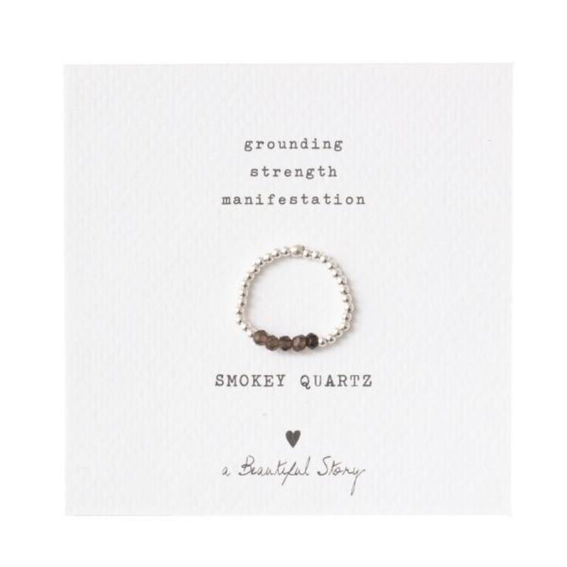 A Beautiful Story - edelsteen kaart ring zilver- Smokey Quartz-bruin-vijf